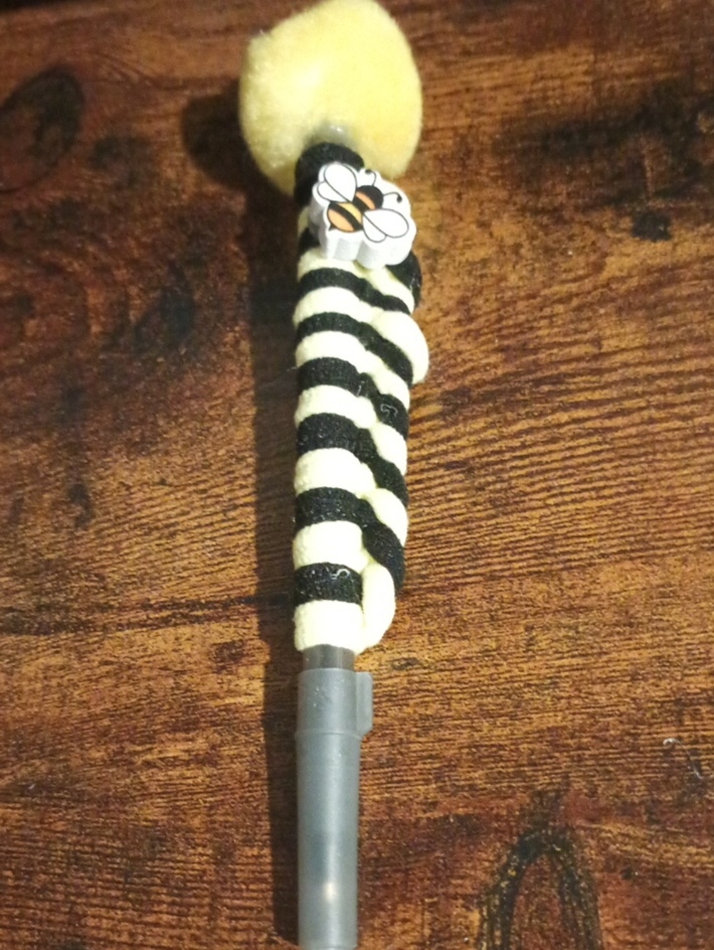 Plush Bee-Themed Black & Yellow  Decorative Pen